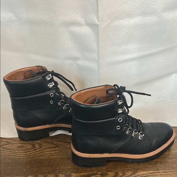 Indigo Black Lace Up Boots with Chunky Heel - Picture 4 of 7